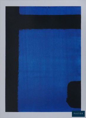 une image représentant un tableau bleu et noir accroché à un mur blanc