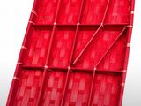 an image of a red tray with six compartments on it
