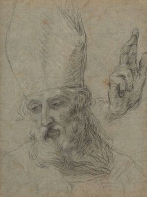 an old drawing of a man with a hat and a beard