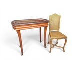 two chairs and a table on a white background