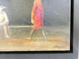 un tableau représentant un homme et une femme marchant sur la plage