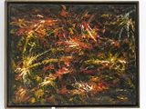 abstract painting in a black frame on a white background