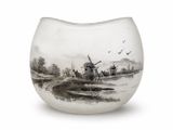 a vase with a picture of a windmill on it