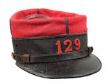a red and black hat with the number 1239 on it