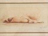 dessin représentant une femme nue allongée sur le dos sur un lit