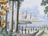 a painting of a group of people playing a game of tennis