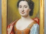 tableau représentant une femme en robe rouge avec un châle rouge