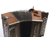 an image of a close up of an old accordion on a white background