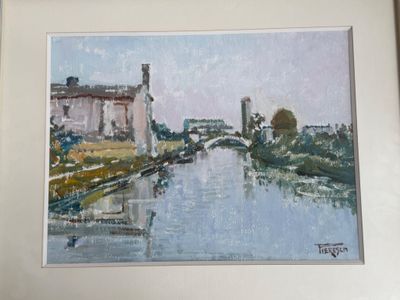 Igino PIERESCA (1890-1995). « Paysage au fleuve ».