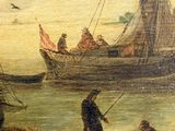 painting of a group of people on a beach near a body of water