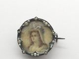 a close up of a picture of a woman on a broocher