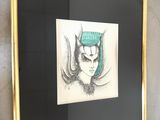 dessin encadré représentant un chat coiffé d'un chapeau vert