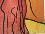 a picture of a painting of a woman in a red dress