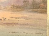 a picture of a painting of a river with a castle in the background