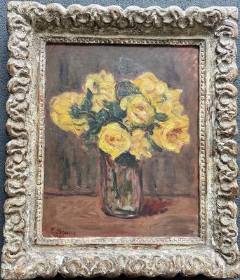 Pierre BRUNE (1887-1956) Bouquet de roses jaunes - HST signé…