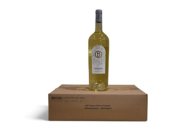 la bouteille de vin blanc est posée sur une boîte en carton