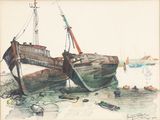 a drawing of a boat that is sitting in the water