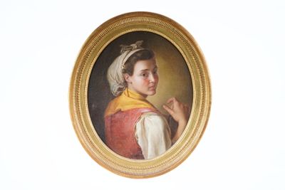 une photo d'un tableau représentant une femme en robe rouge