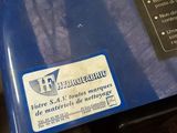 a close up of a blue box with a label on it