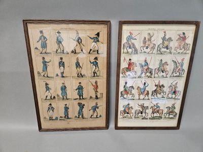 two framed pictures of men and women in uniforms on a wall