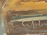 a painting on the wall of a bathroom with writing on it