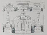 drawing of a drawing of a building with a clock on top of it