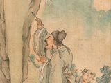 chinese painting of a man and a child in a wooded area
