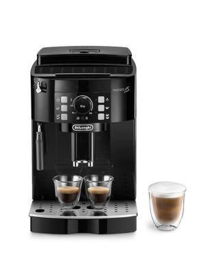 a close up of a coffee machine with two cups of coffee
