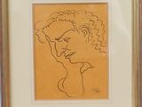 an image of a drawing of a woman ' s face in a gold frame