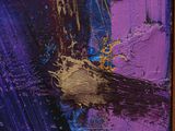 purple and yellow abstract painting on a wooden frame