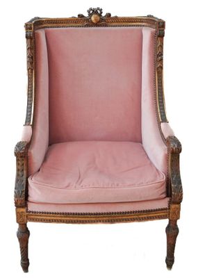 Bergère de style Louis XVI en bois mouluré et sculpté, garni…