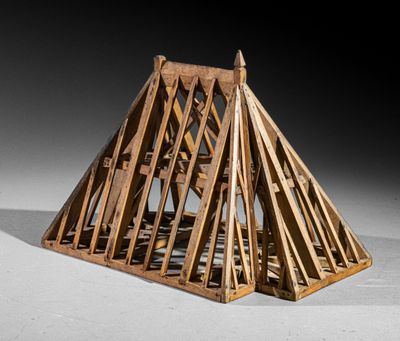 an image of a wooden structure with a roof made out of wood