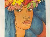 an image of a painting of a woman with flowers on her head
