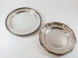 pair of silver plated trays with beaded edge