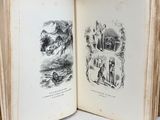 an open book with illustrations of people and animals on it