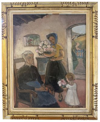 an image of a painting of a woman holding a baby and a child