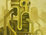 dessin représentant un robot sur une feuille de papier à fond jaune