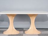 pair of mid century modern white lacquered dining tables
