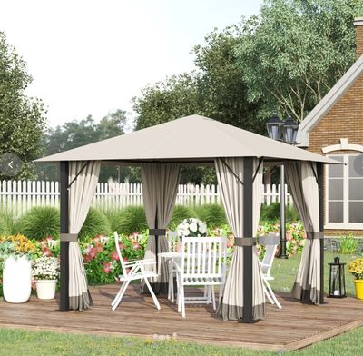 Tonnelle de jardin 3 x 3 m avec 4 rideaux amovibles OUTSUNNY…