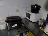a microwave sitting on a kitchen counter next to a microwave oven