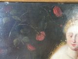a painting of a woman with a rose in her hair