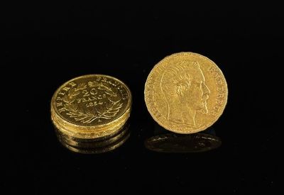 FRANCE - NAPOLÉON III. Réunion de cinq pièces de 20 francs o…