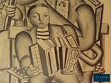 drawing of a man playing an accordion while another man plays the accordion