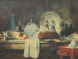 un tableau représentant une table sur laquelle se trouve un gâteau