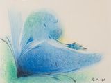 un dessin représentant un oiseau posé sur le sol