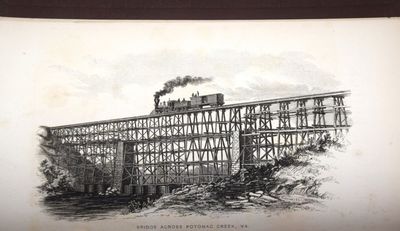 un dessin représentant un train traversant un pont