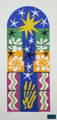 an image of a painting of a window with a star above it