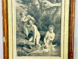 une vieille photo représentant un couple de nus dans un décor boisé