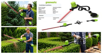 Taille-haies Greenworks 60 V sans fil sur perche 2 m (G60PHT…