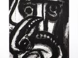 a black and white drawing of a man with a beard